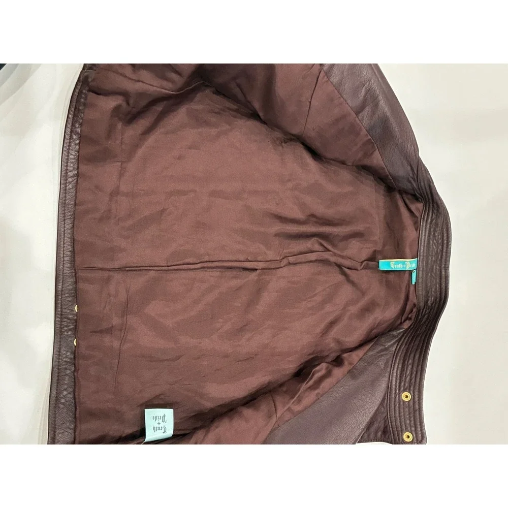 Truth and Pride Burgundy Leather Moto Jacket Womens Medium Asymetrical Zip Lined